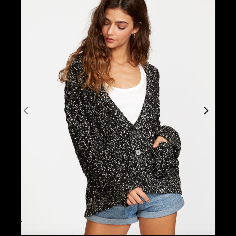 NWT RVCA Brody Black White Cardigan Sweater